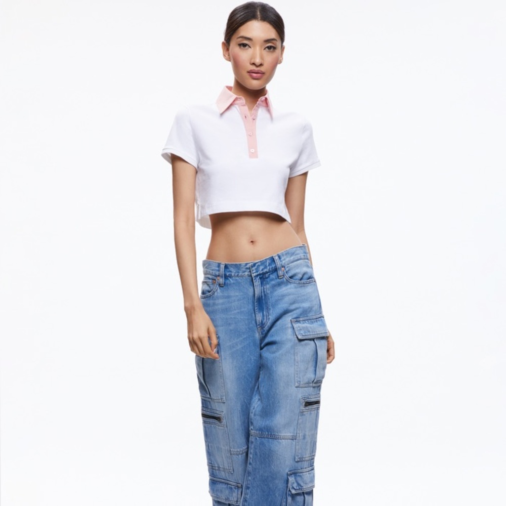 Alice + Olivia Kit Cropped Polo Shirt Size S - Picture 3 of 8